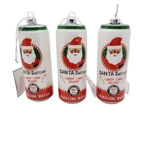 3 Cody Foster Glass Christmas Ornaments Santa Seltzer Candy Cane Delight Drink